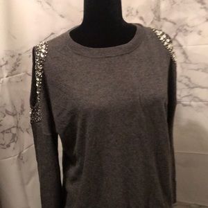 Gray Sweater with rhinestones off the shoulders